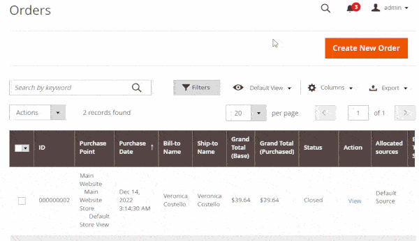 Default Magento Order ID Search