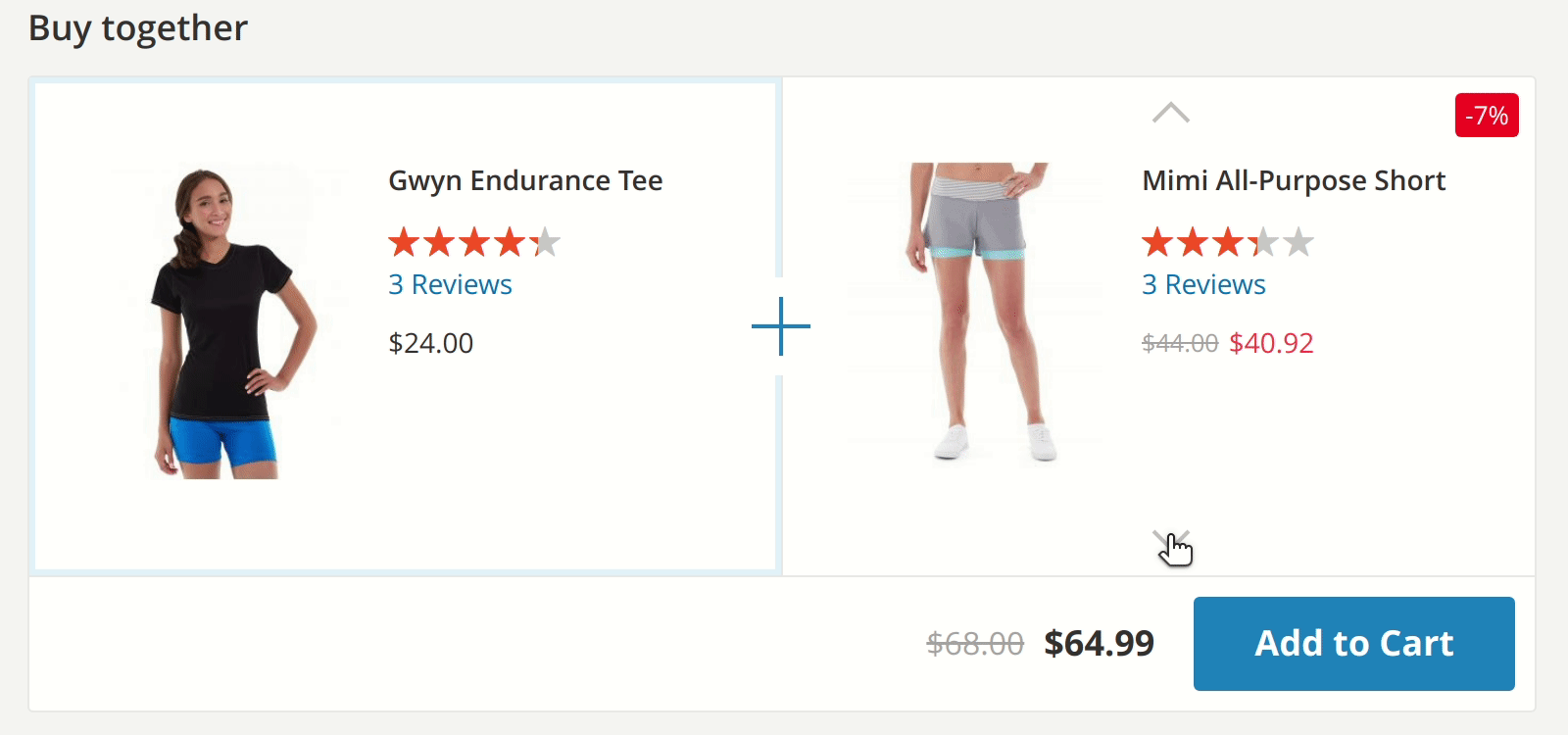 Choosing between several product in Mirasvit Magento 2 Buy Together - Product Kits extension's smart kit