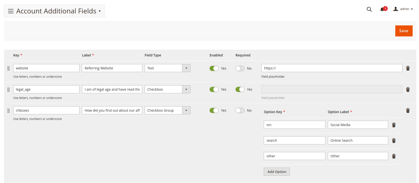 Account additional fields