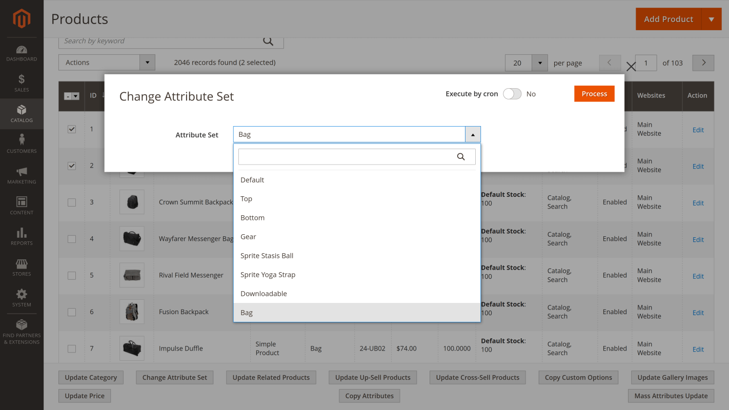 Change attribute set