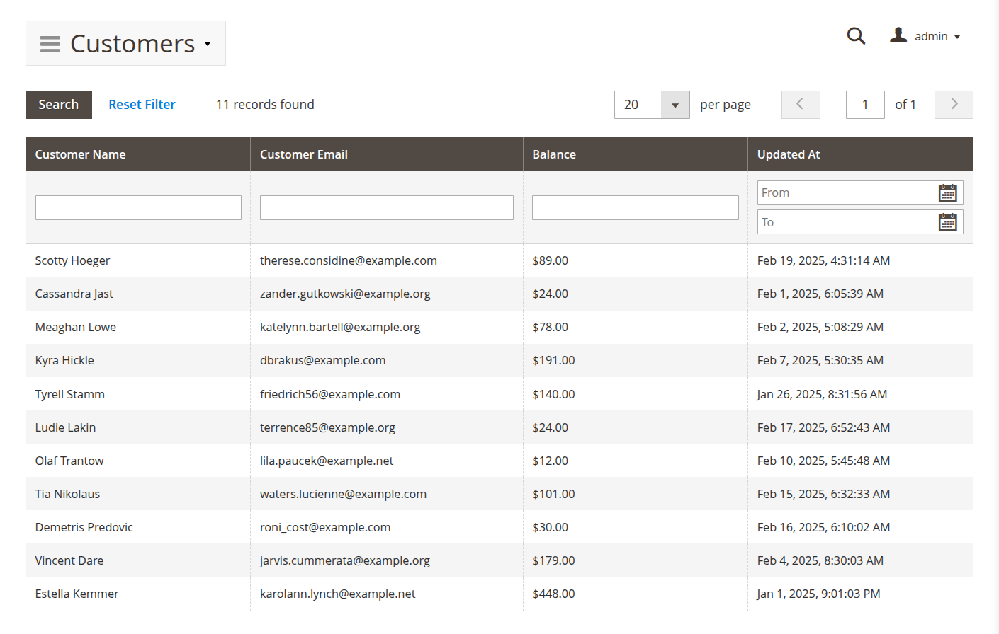 Customers balance grid