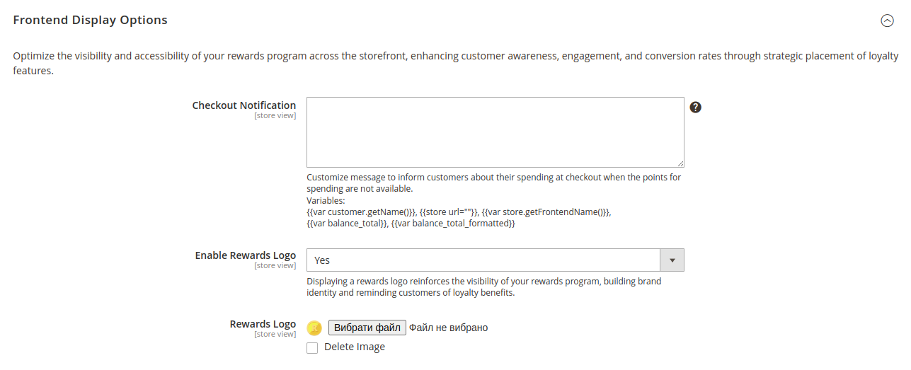 Frontend display options