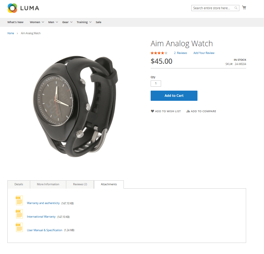 Product page attachment