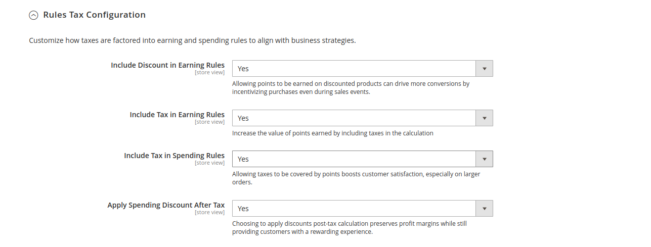 Rules tax configuration