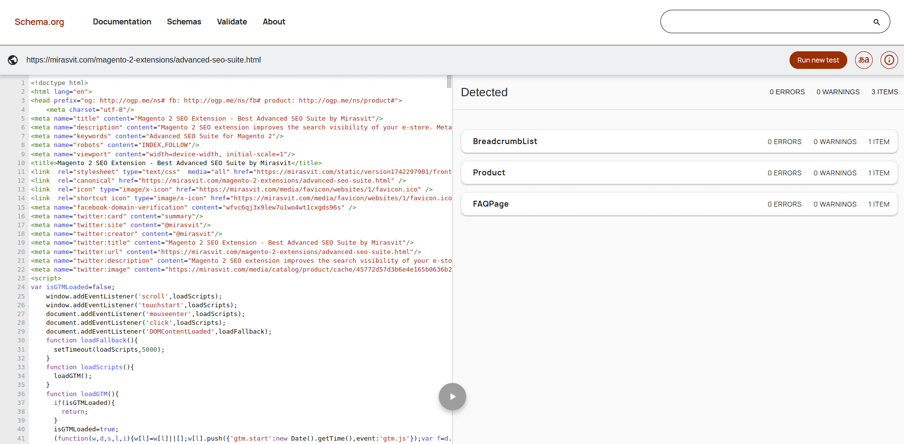 schema validation results
