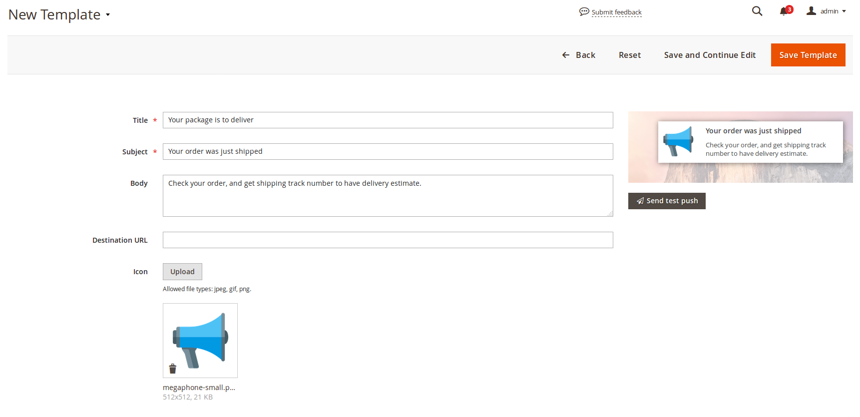 Template Creation Page