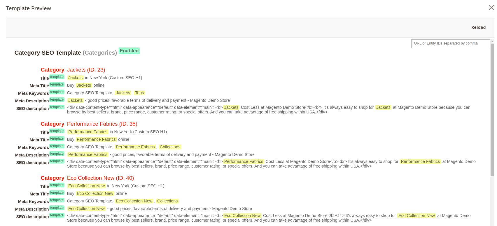 preview template mode