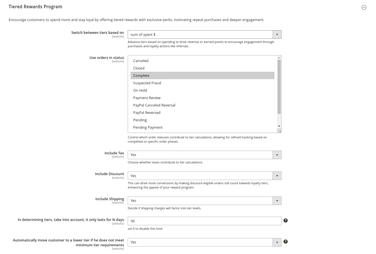 Tiered rewards program