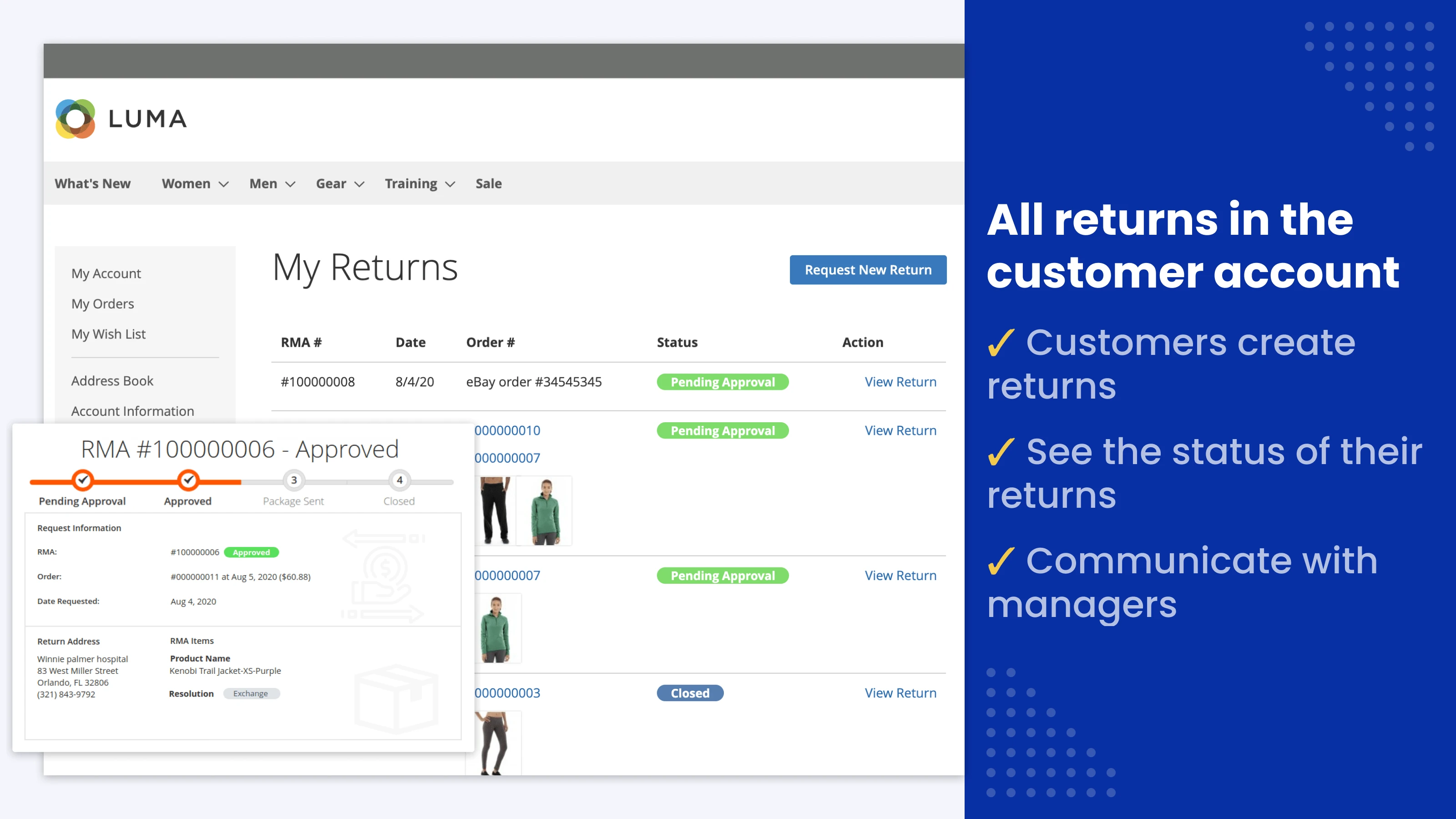 All RMA returns in the customer account