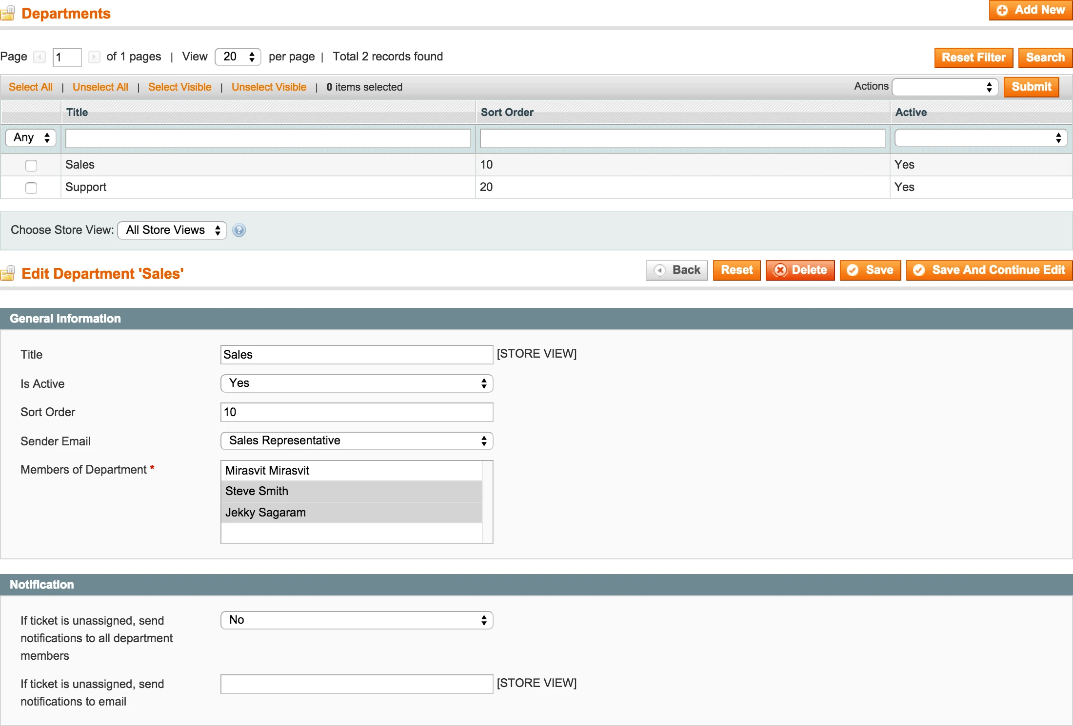 Backend - Departments
