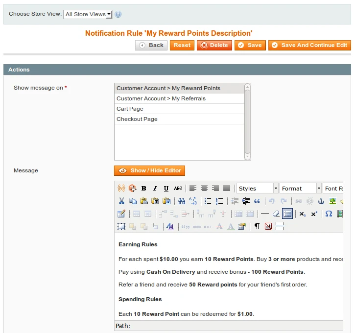 Notification Rule 'My Reward Points Description'