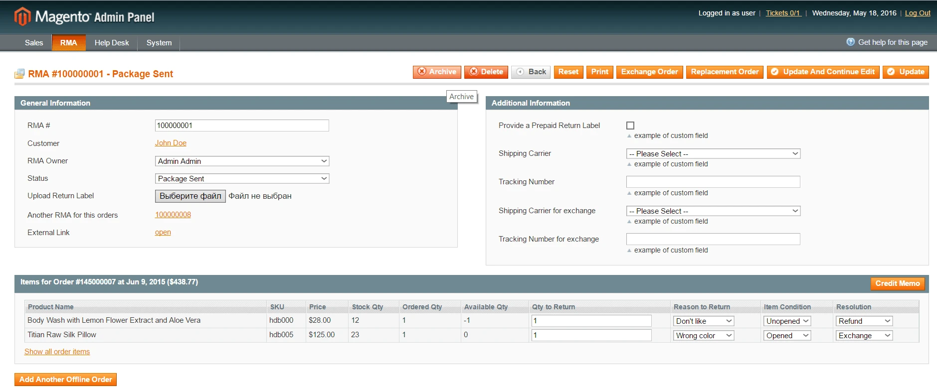 2Archiving feature in RMA for M1