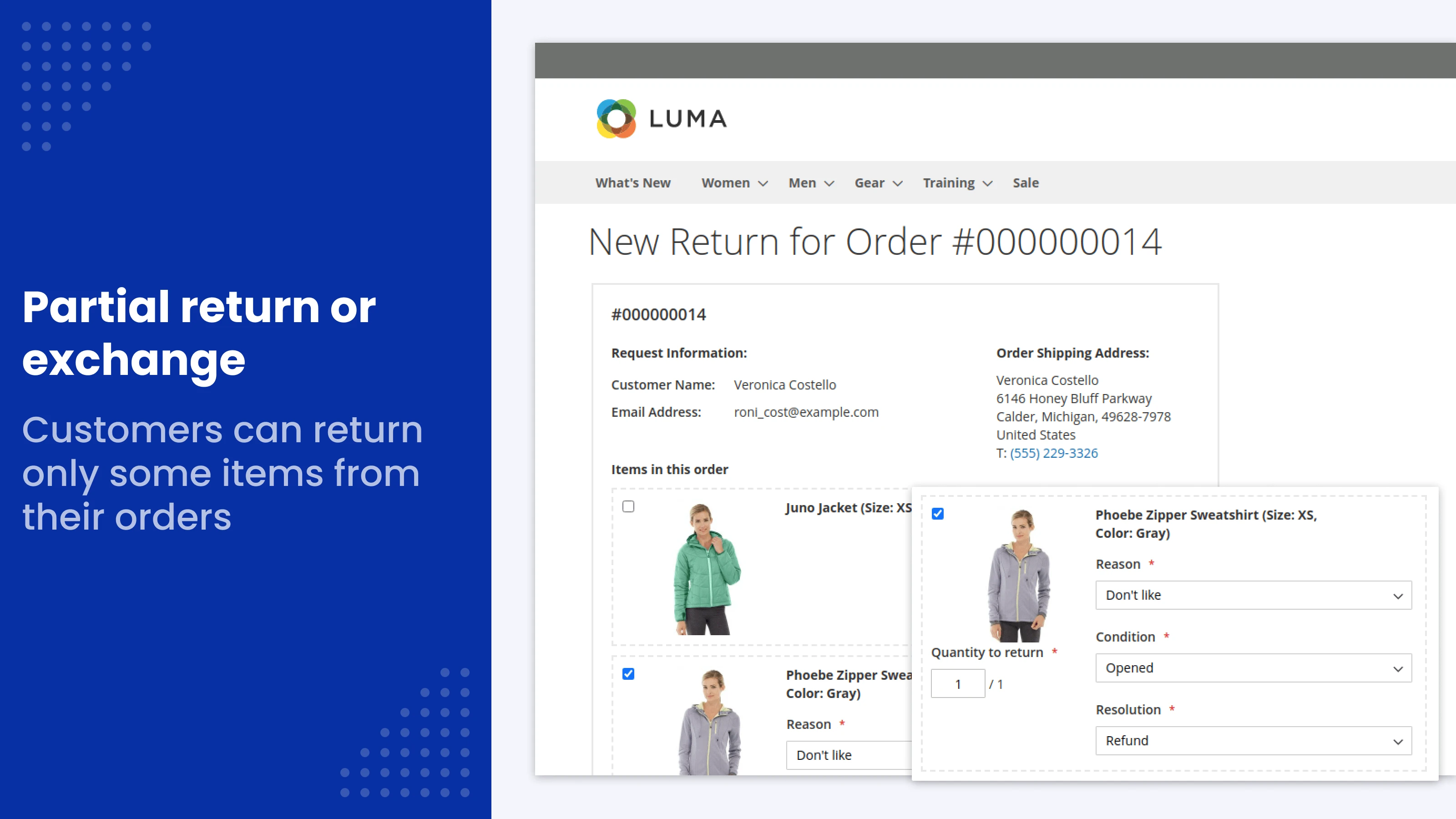 Partial return or exchange