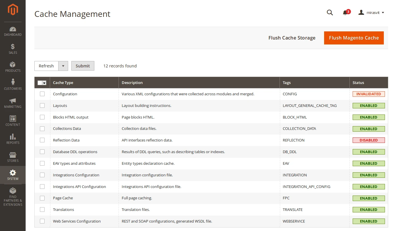 Cache settings Magento 2