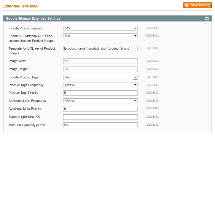 System / Configuration /  Extended Site Map Setings