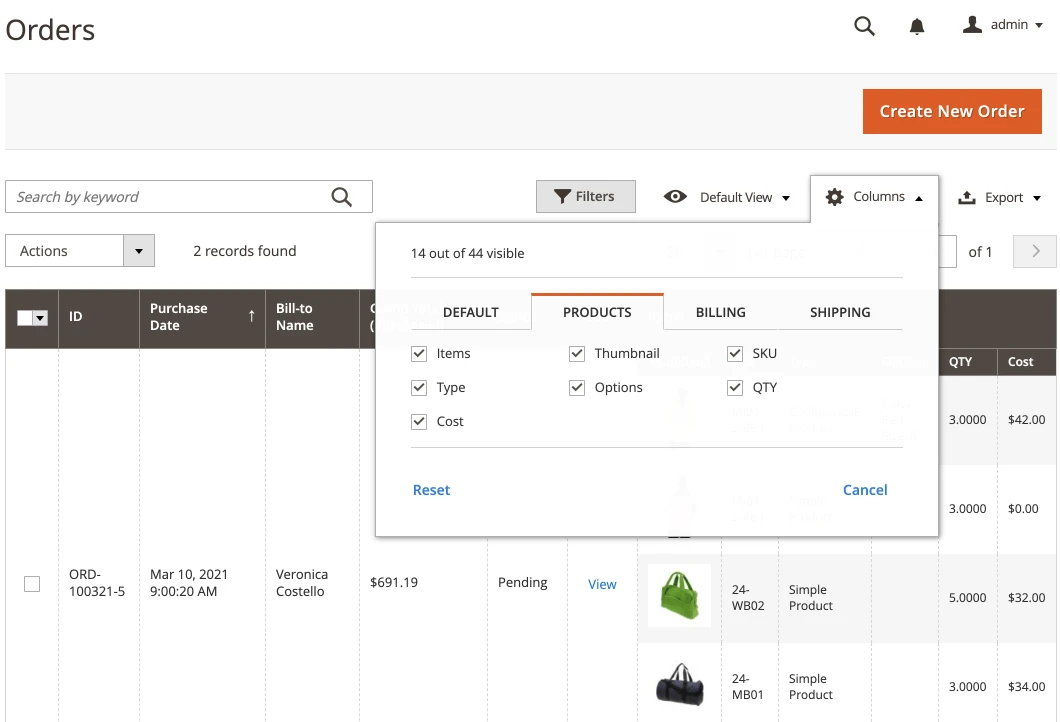 additional columns products