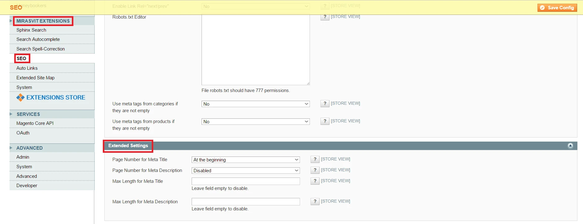 Advanced SEO Suite extended settings