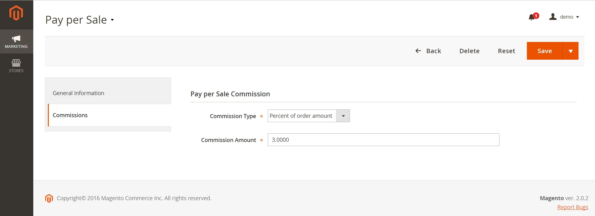 Affiliate Program Commission settings