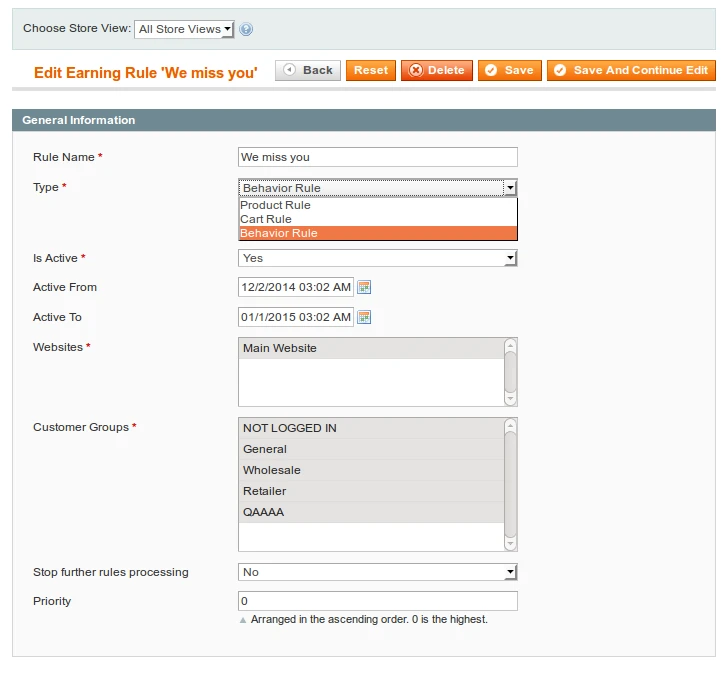 Backend - Edit Earning Rule - General Information
