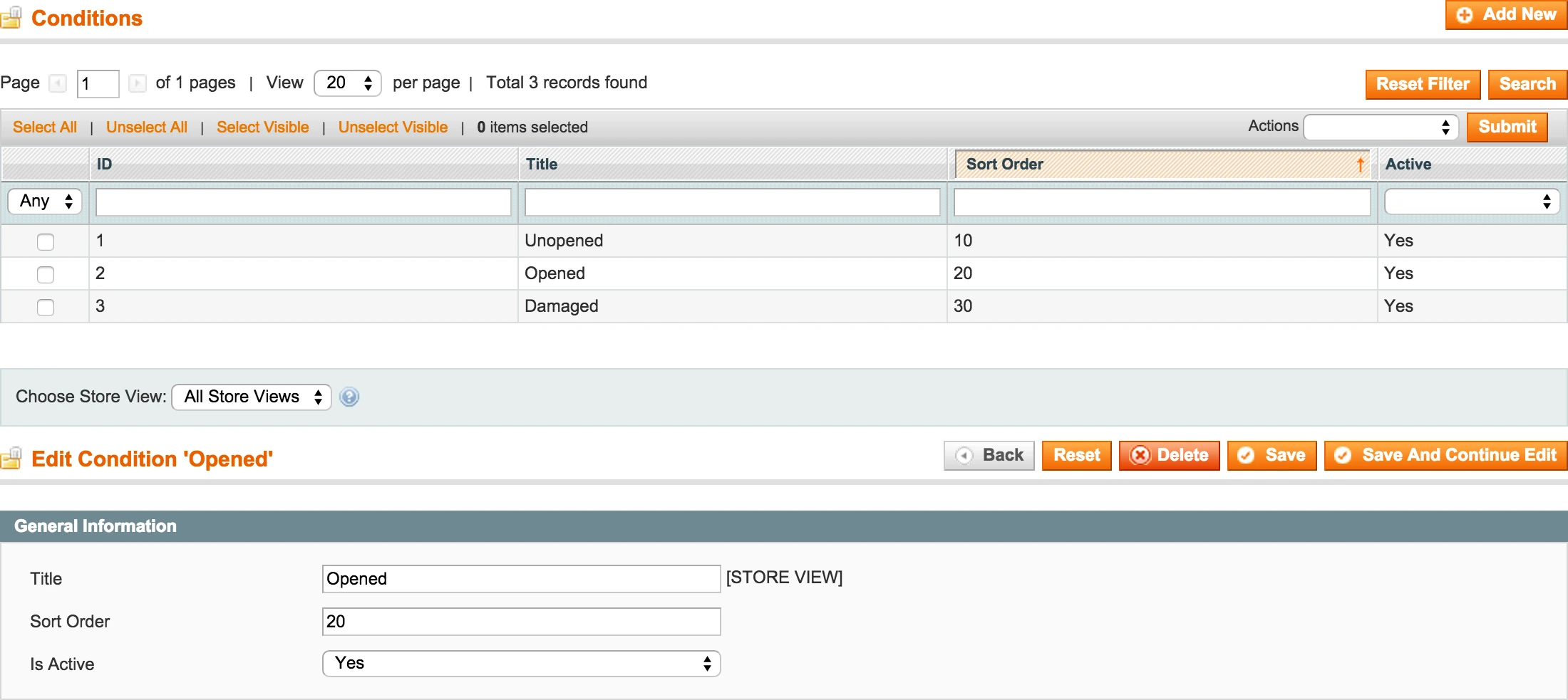 RMA Backend - Dictionary - Conditions