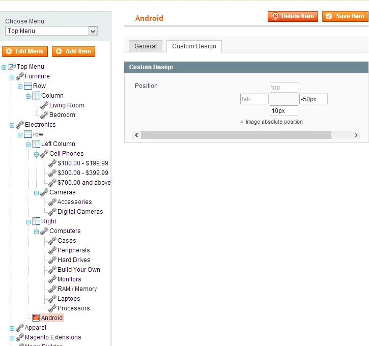 Edit Image Position - Menu Manager Pro