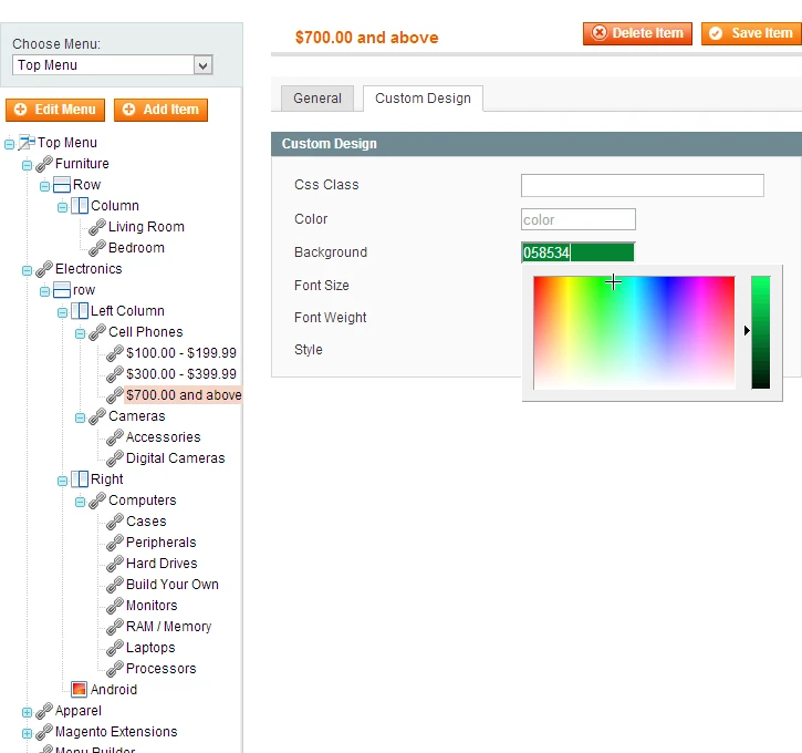 Edit Link Style - Menu Manager Pro