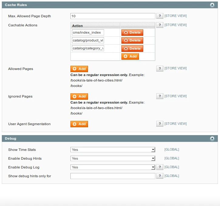 Full Page Cache Configuration