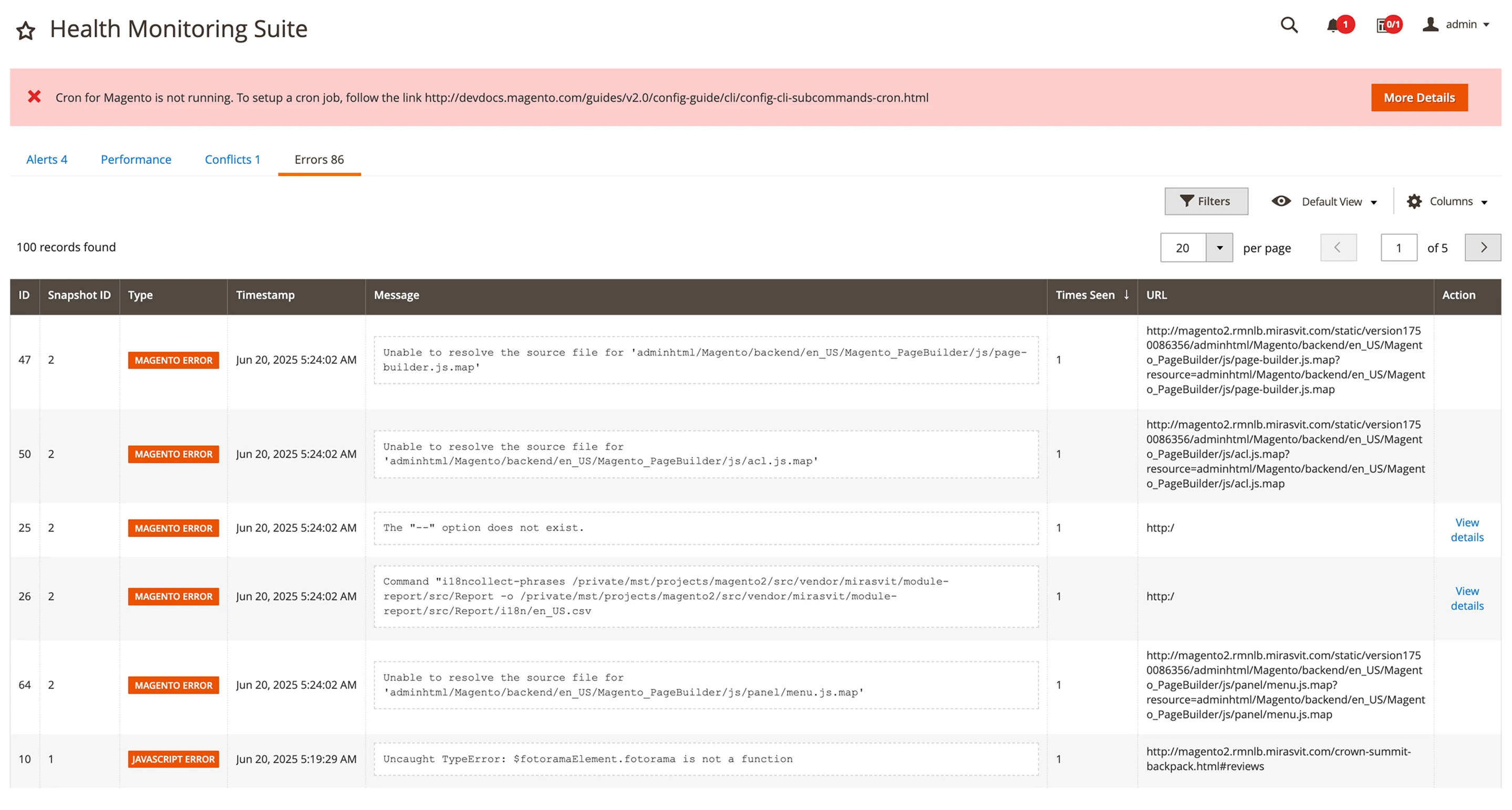 Compact error display in admin grid