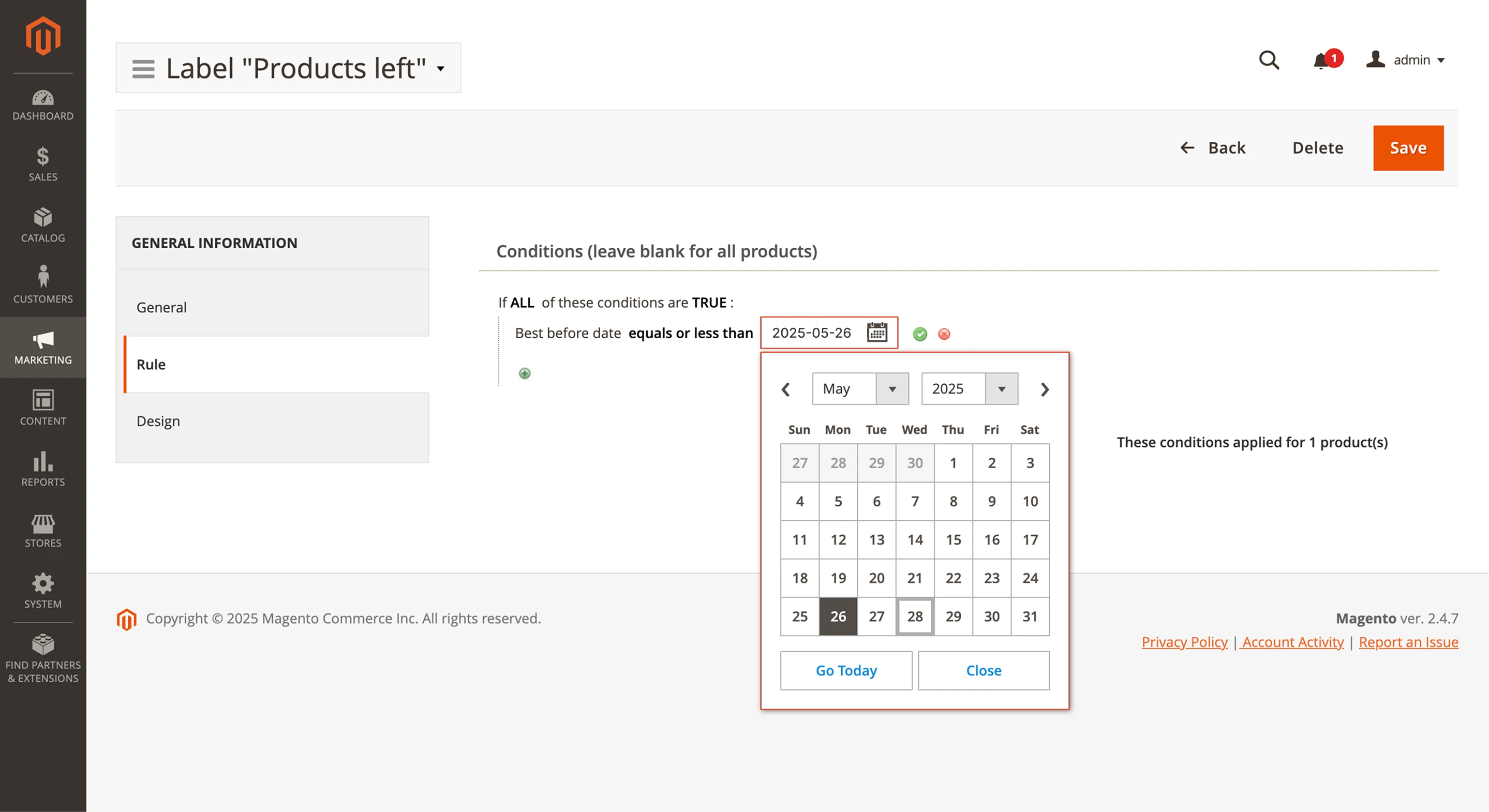 Date picker for promo rules with date-type attributes