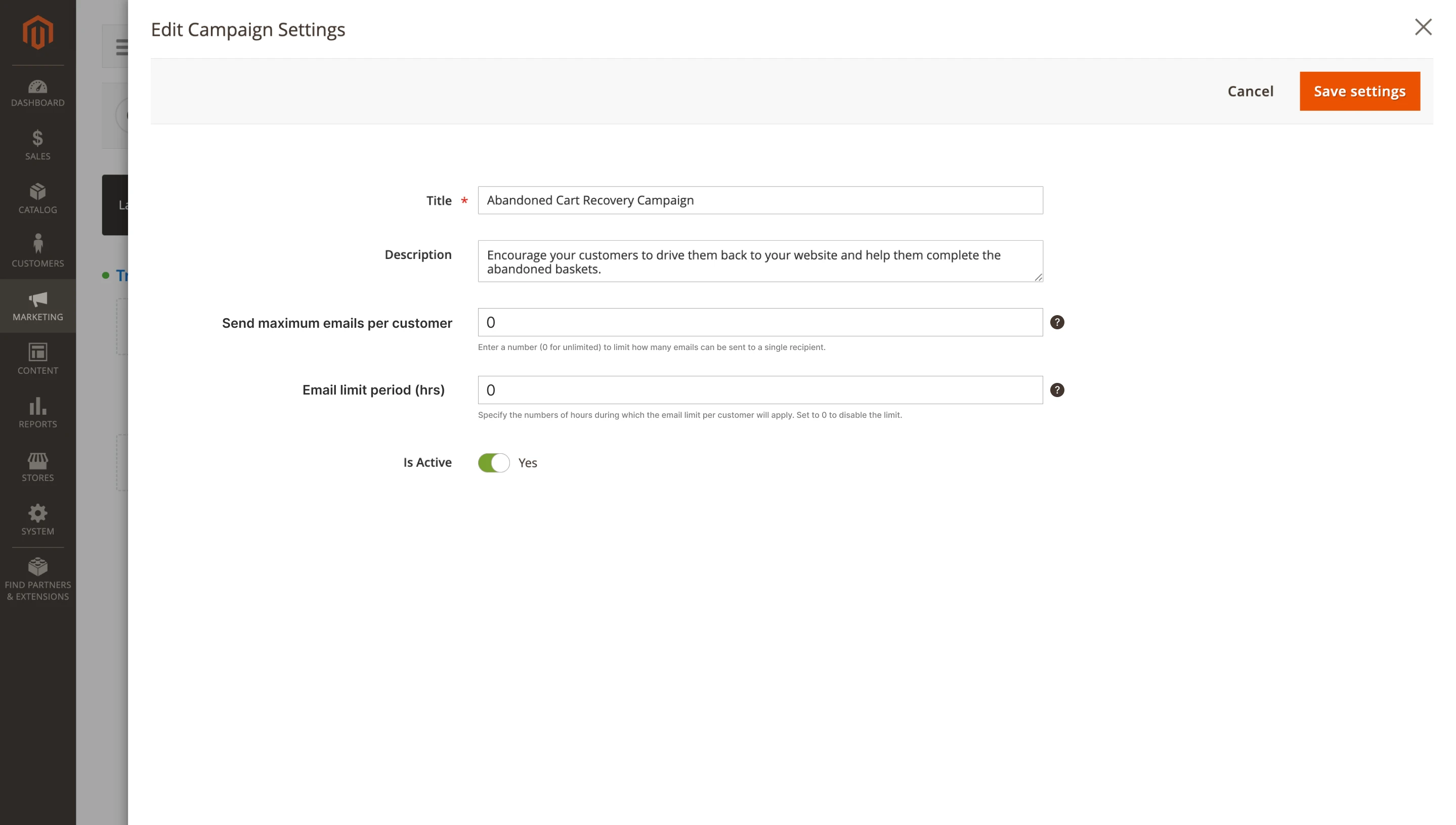 Email sending limits per campaign