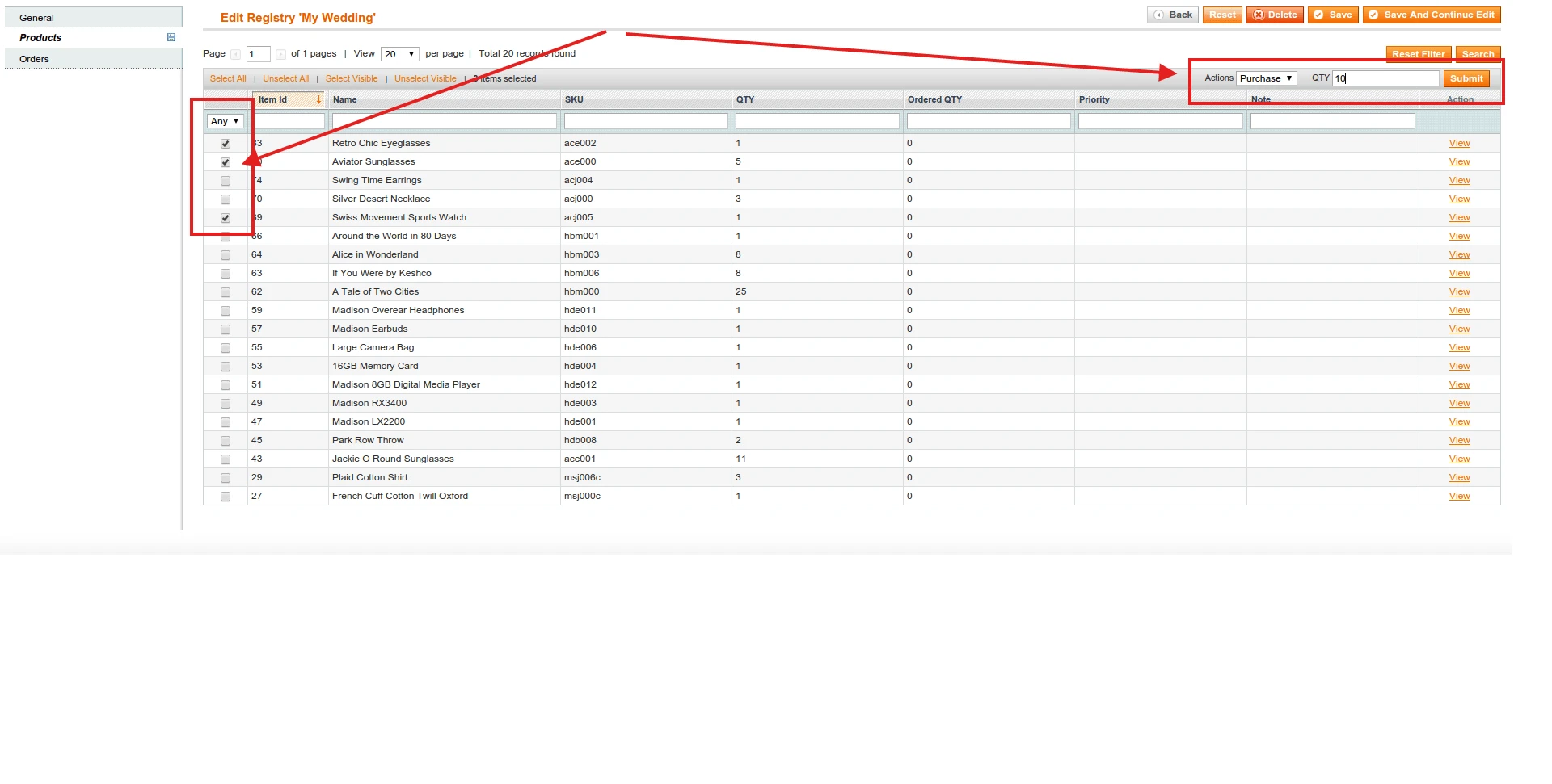 Gift Registry Update: Bulk actions added