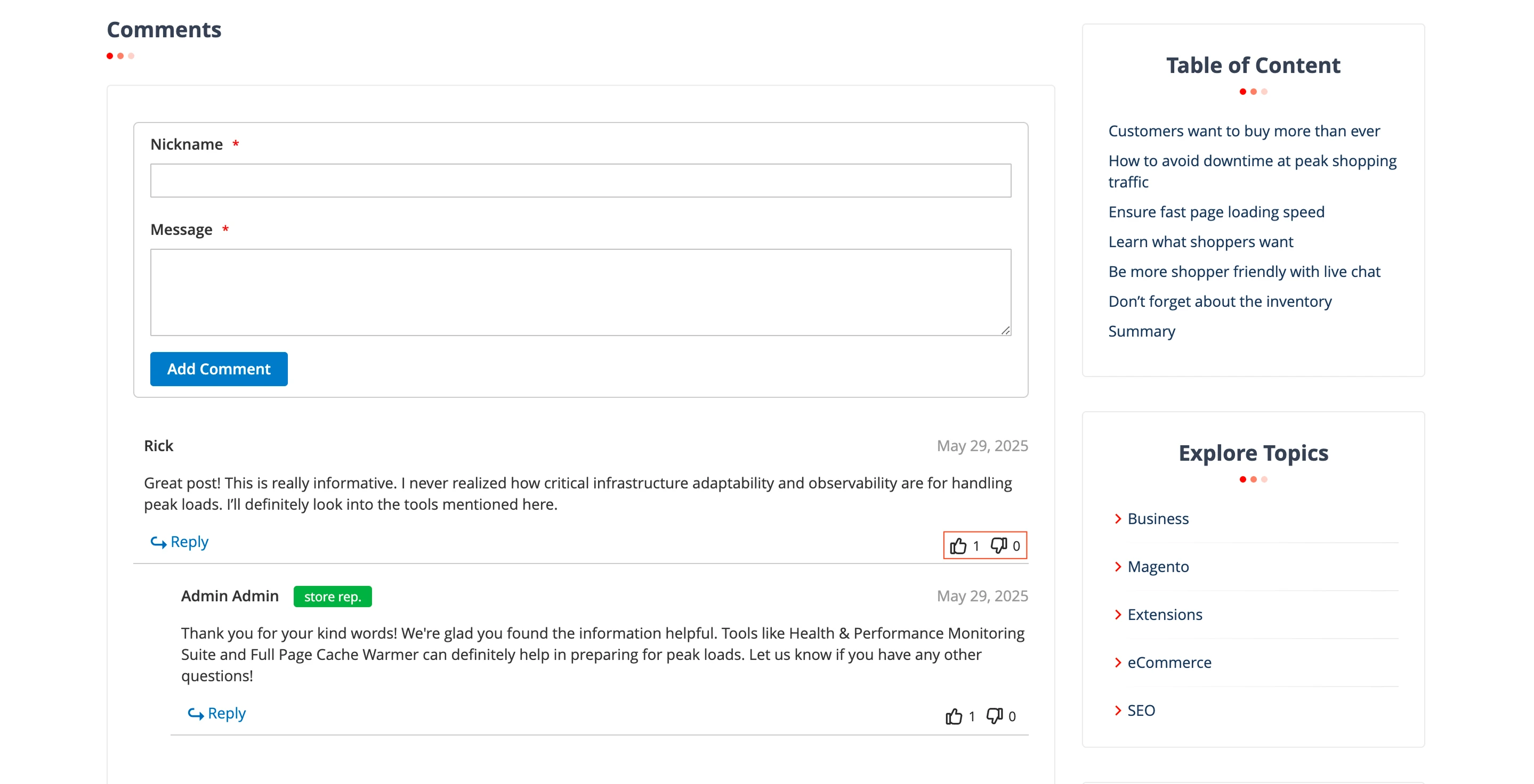 Helpful/unhelpful voting for blog comments