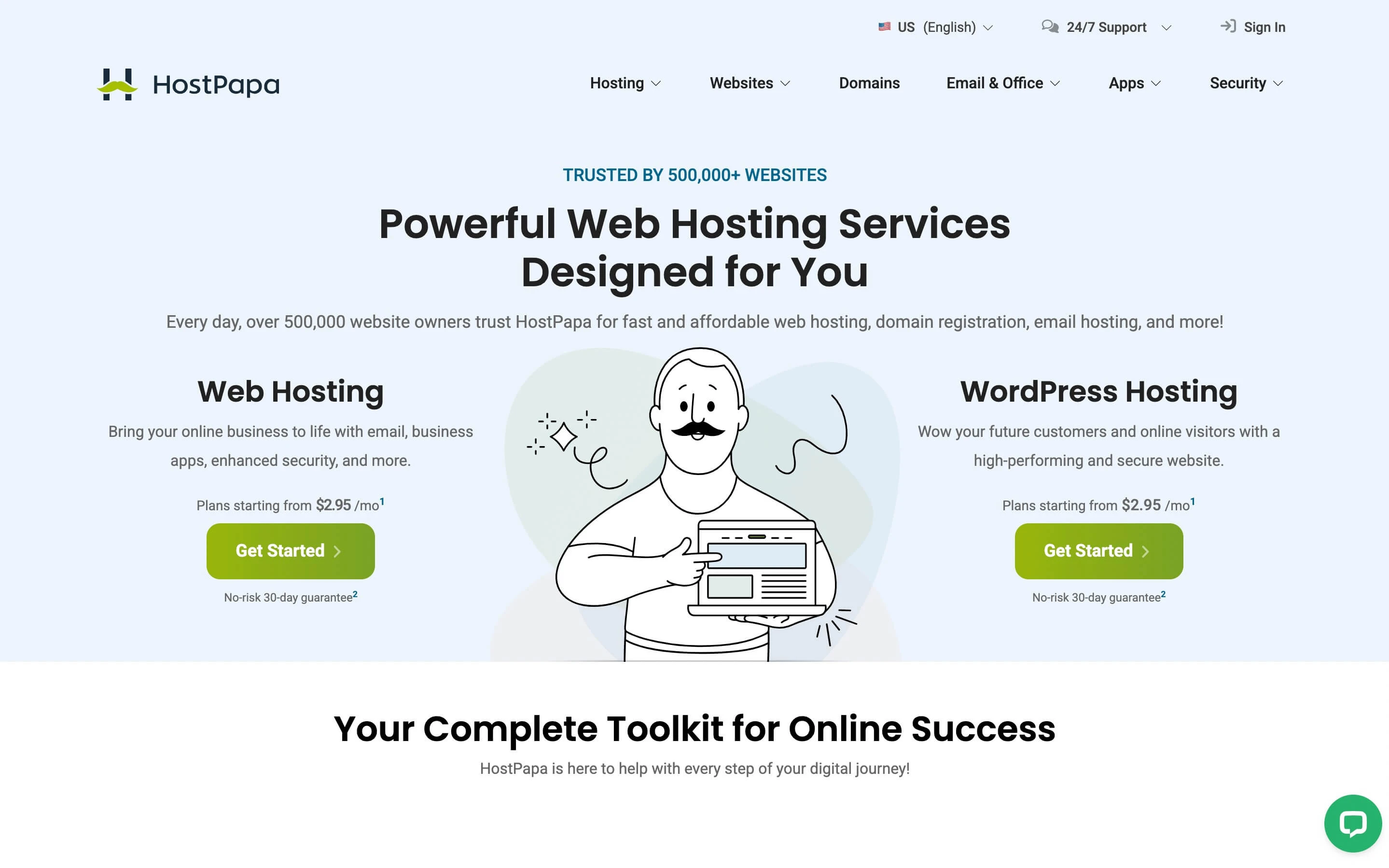 HostPapa hosting home page