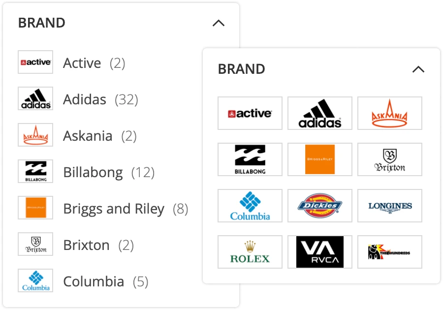 Product filters with images in Mirasvit Magento 2 Layered Navigation module.