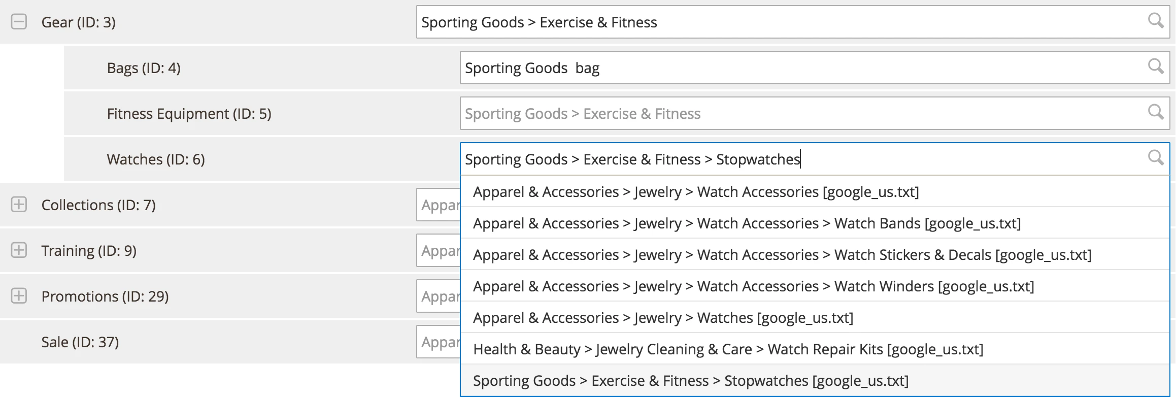 Implemented Autocomplete for category mapping