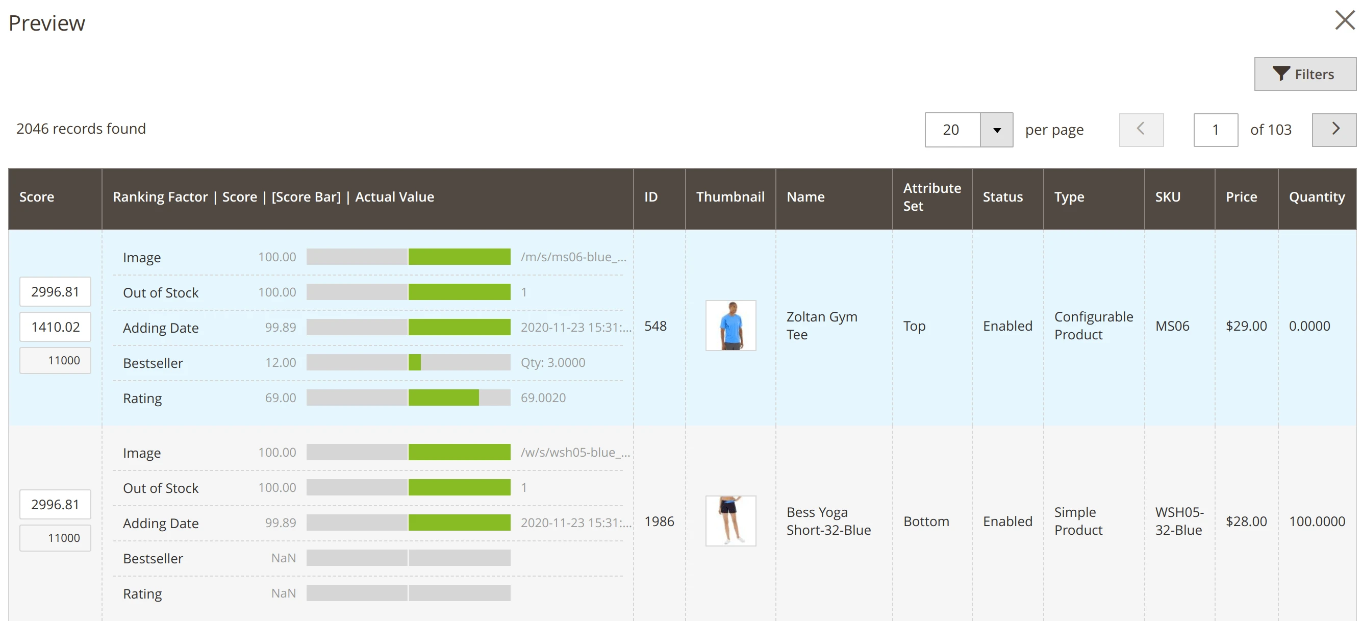 Sorting Criterion preview in Mirasvit Magento 2 Improved Sorting extension.