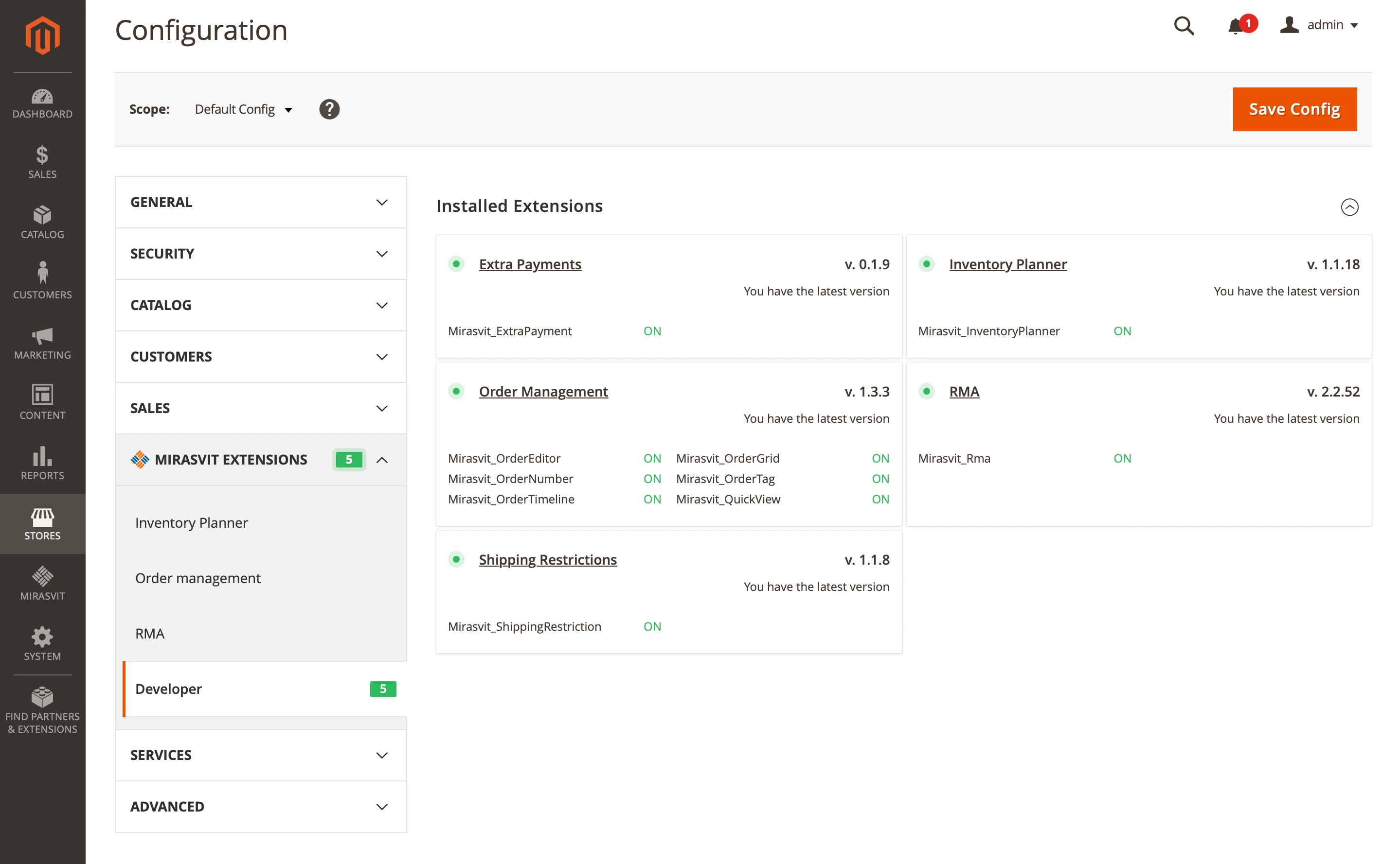Installed mirasvit extensions for OMS
