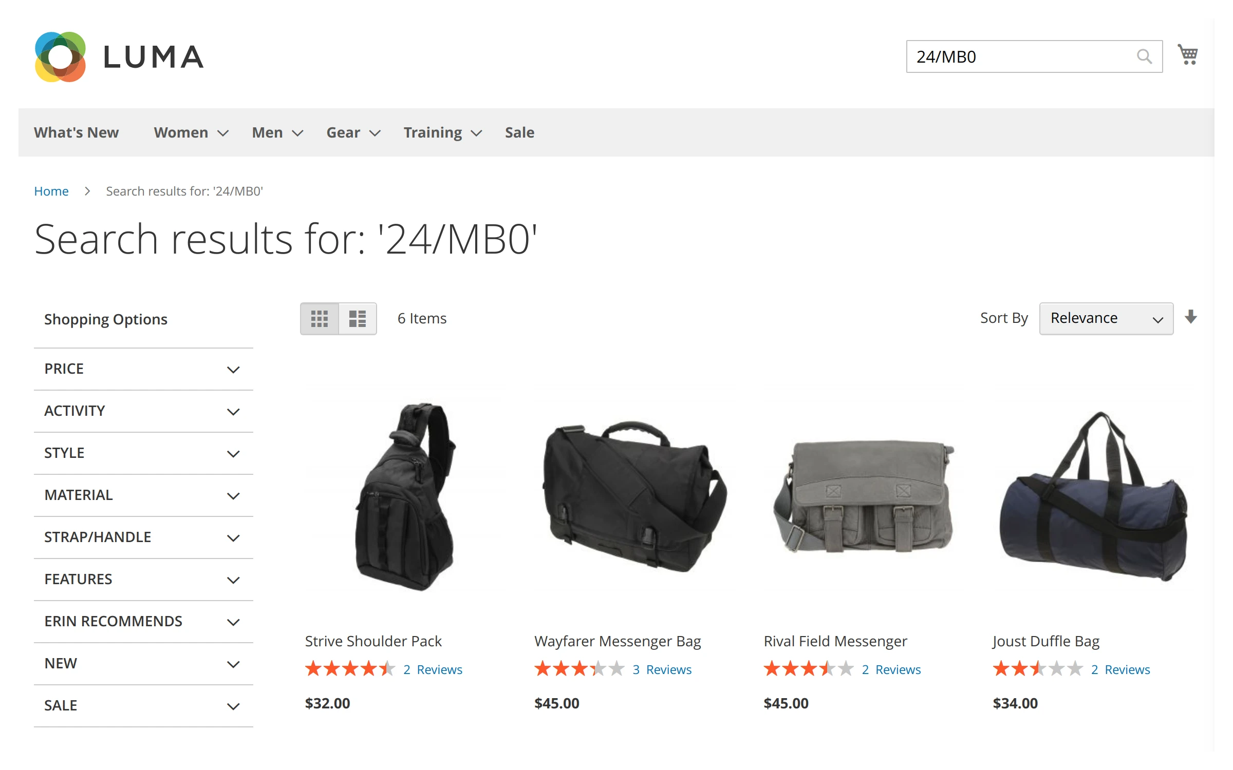 An example of a search query taking advantage of long tail search feature in Mirasvit Magento 2 search modules.