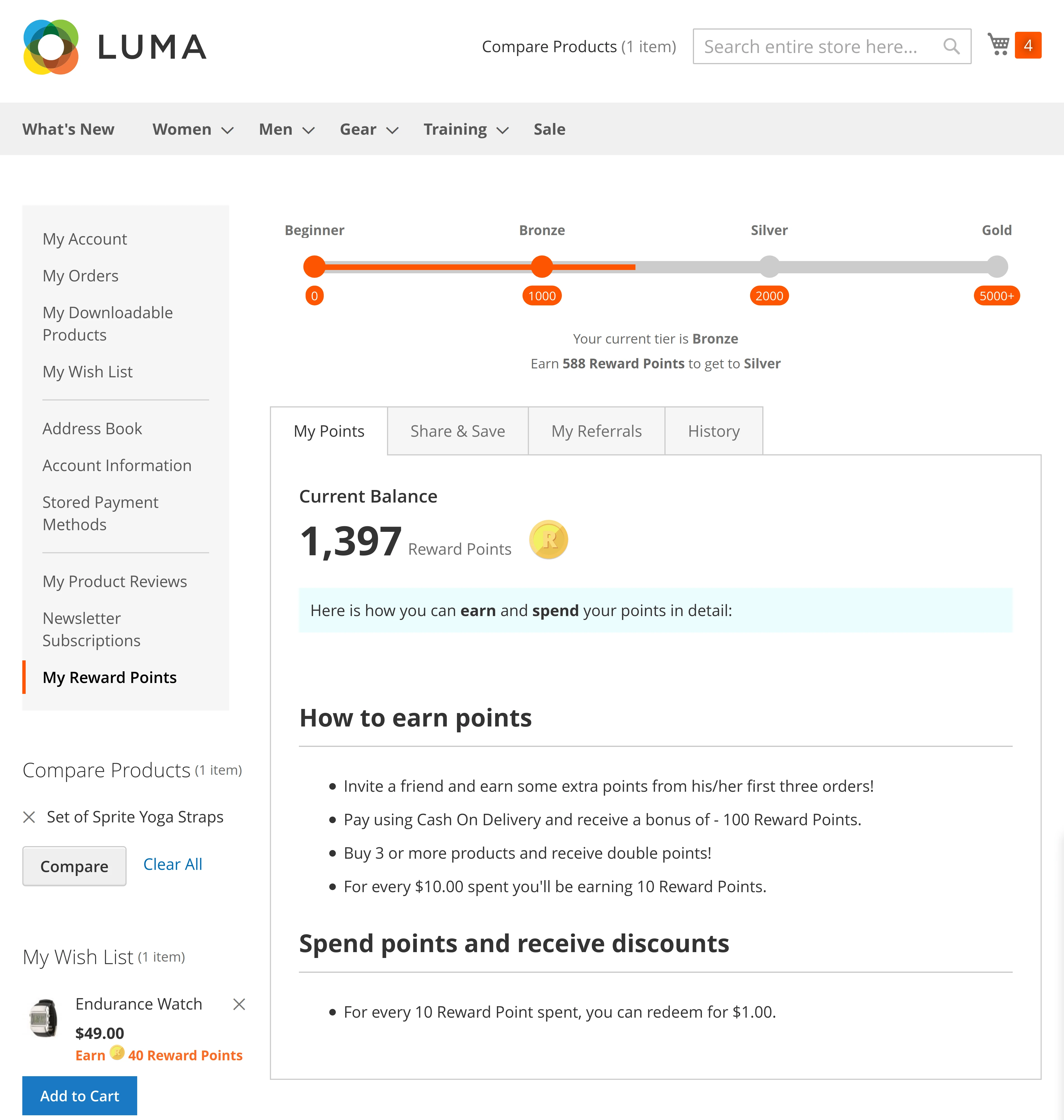 Account page in Mirasvit Rewards Points for Magento 2.