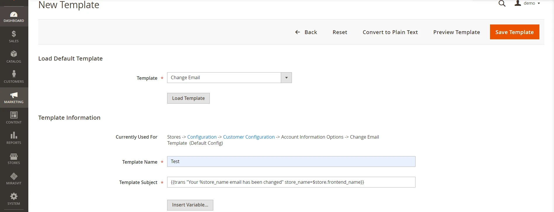 Magento create email template