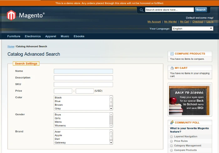 magento advanced search