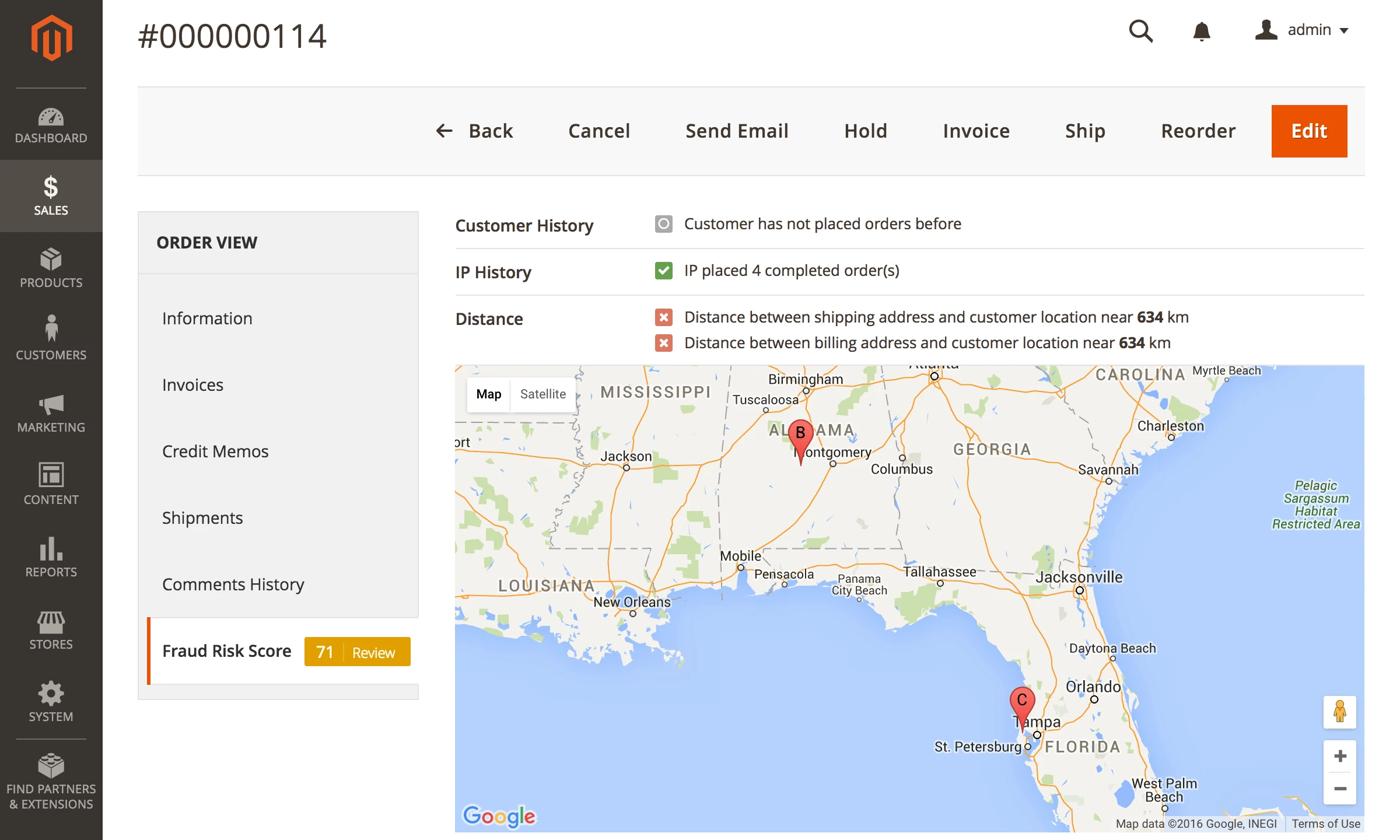 Map of Shipping and Billing addresses locations