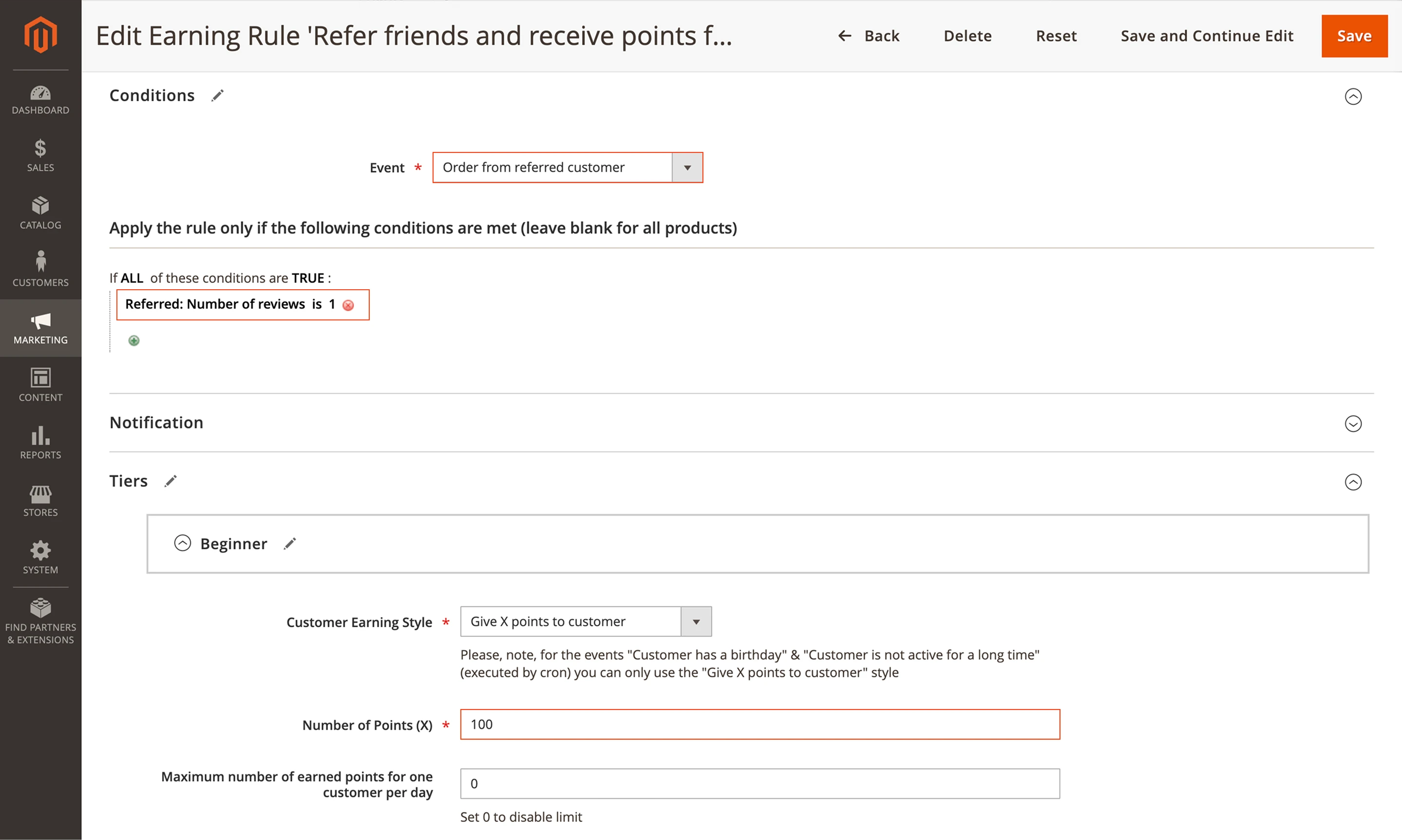 Mirasvit refer friends earning rule example