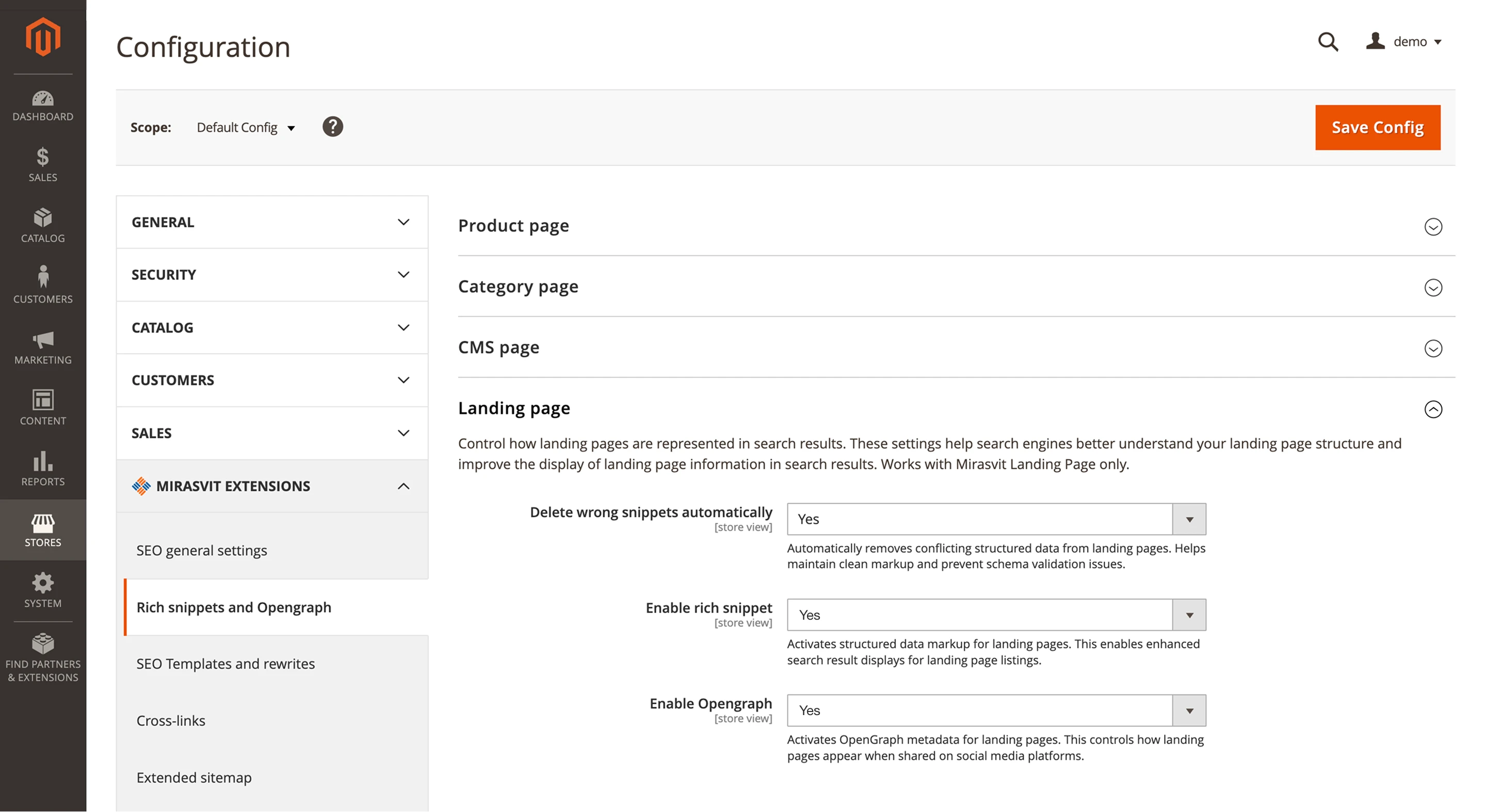 Mirasvit SEO opengraph settings