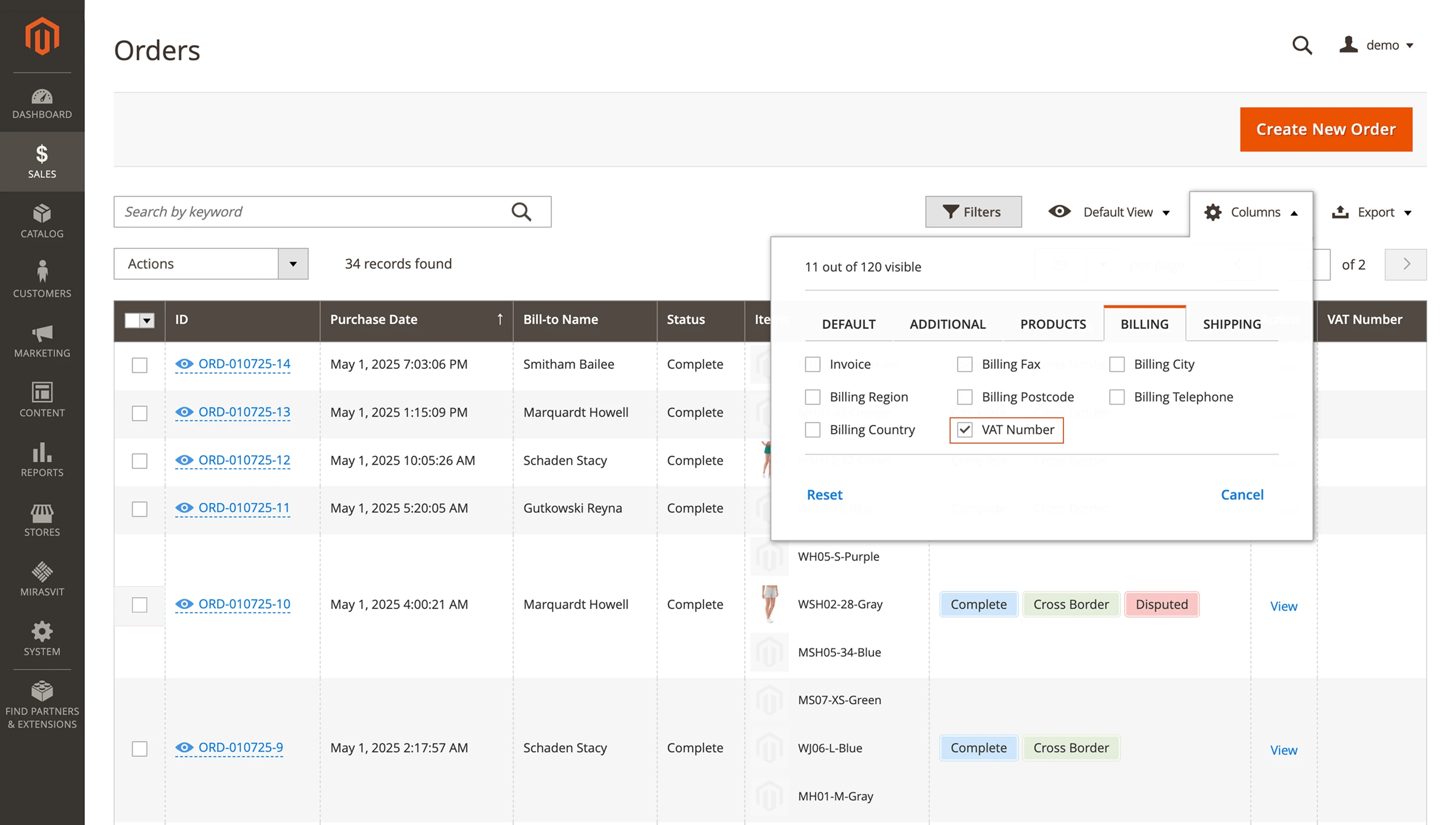 Order management order grid column for VAT Number