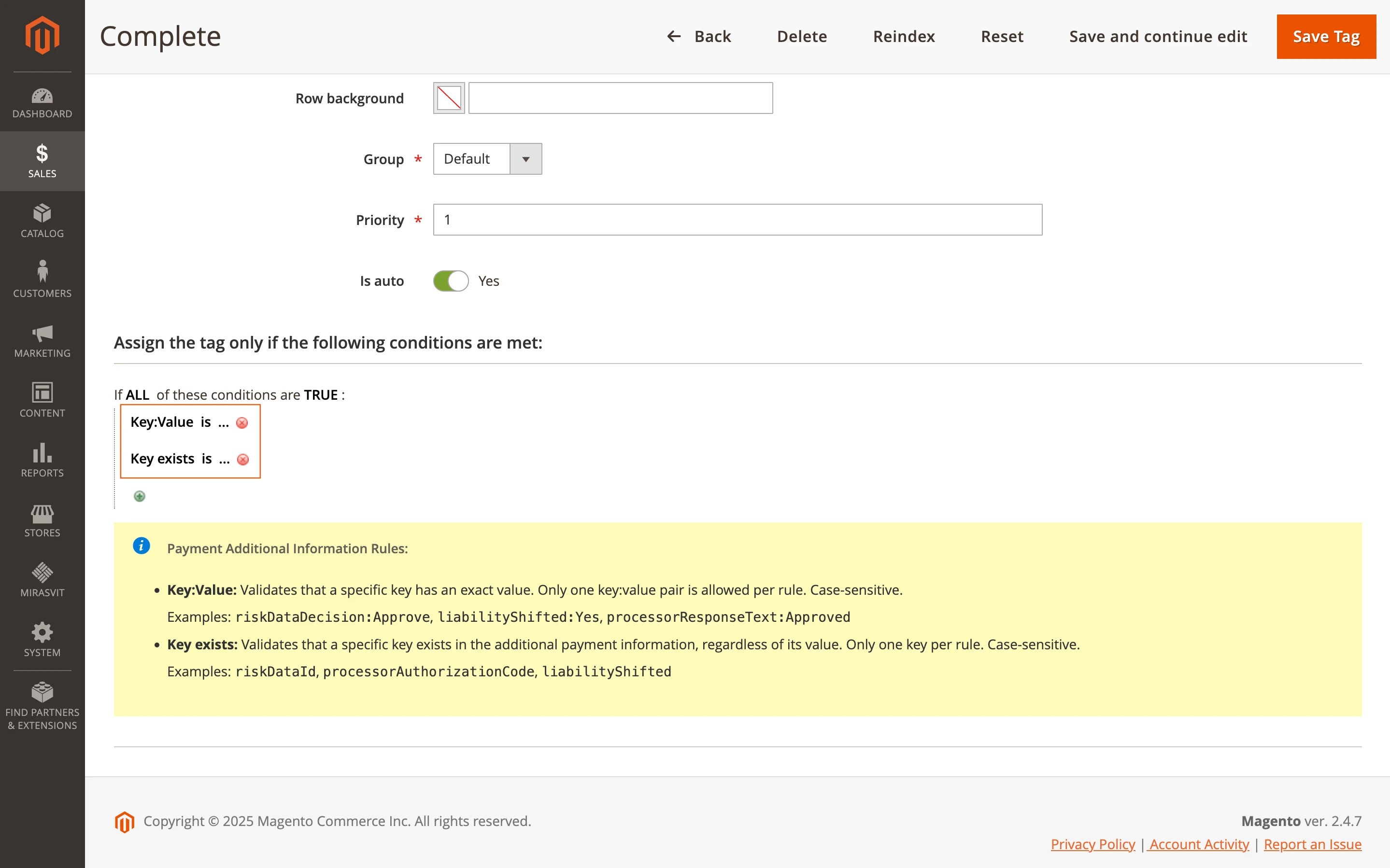 Payment additional information conditions