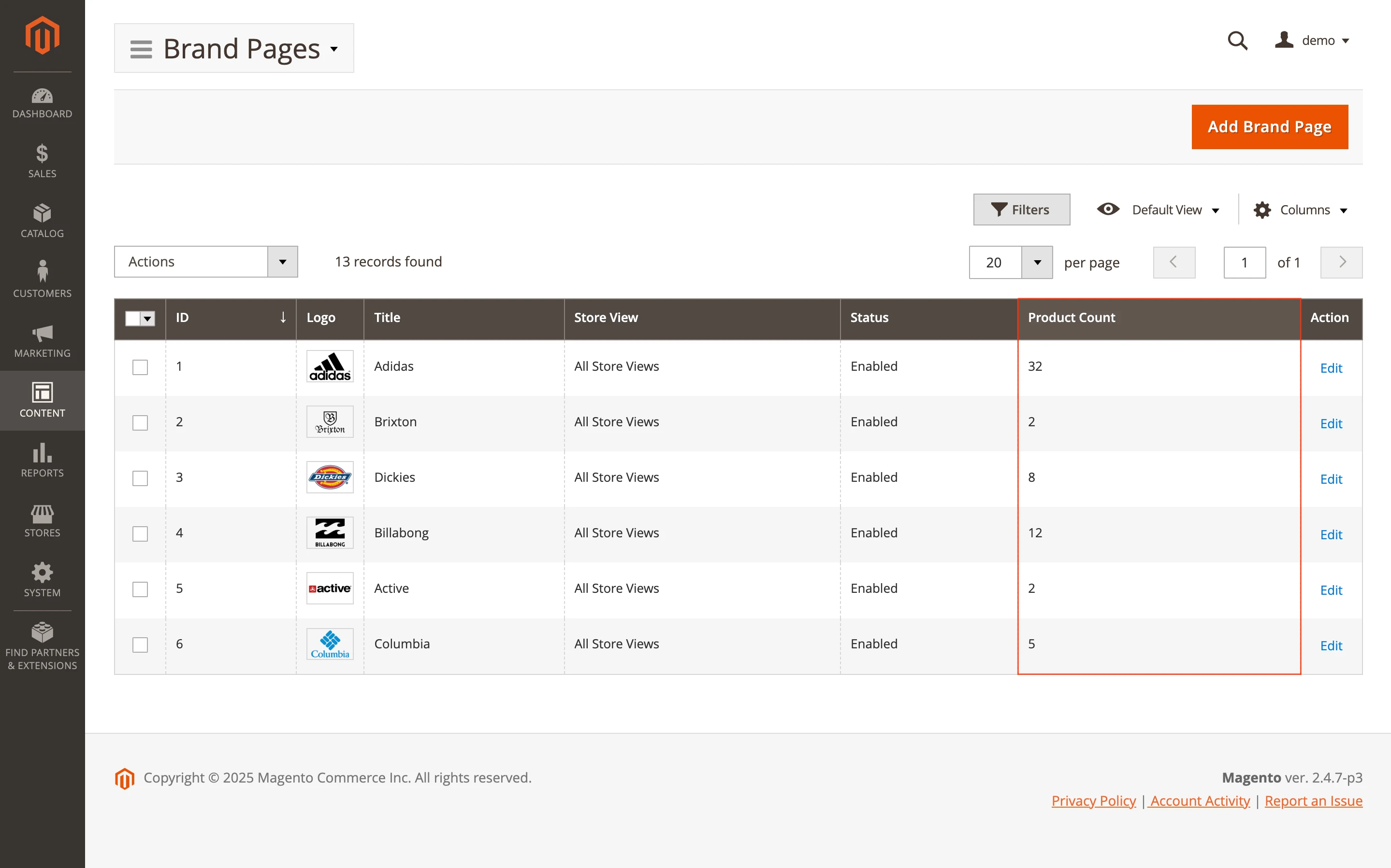 Product Count Column