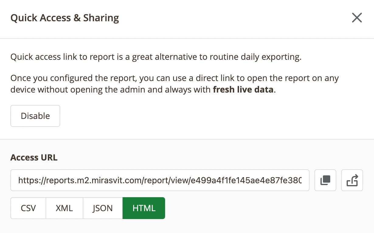 Quick Access interface for Magento 2 Reports