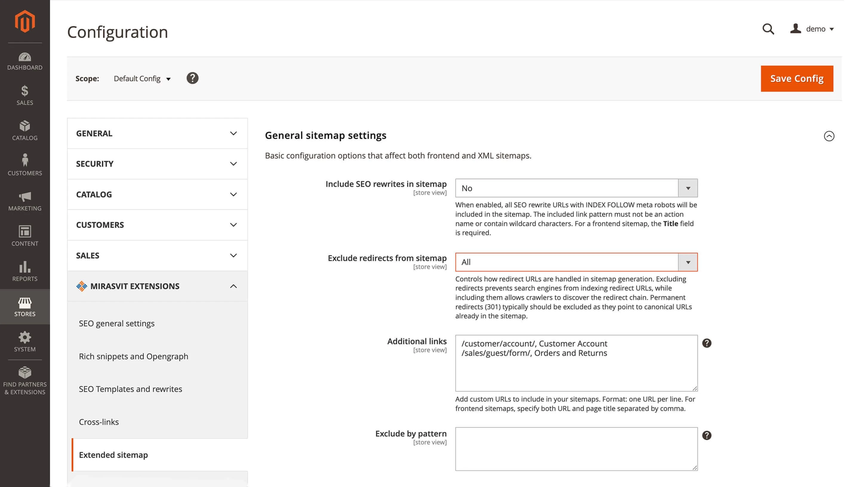 Redirect Exclusion Settings for Sitemap Generation