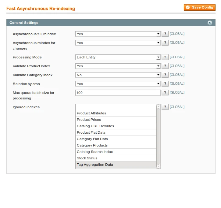 System / Configuration / Fast Asynchronous Re-indexing